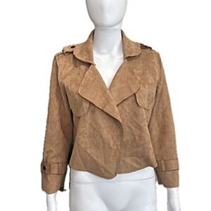 JPG Faux Suede Cropped Moto Jacket Womens Size Small Camel Vegan Open Blazer